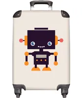 NoBoringSuitcases.com® Kufr Příruční zavazadlo Trolley Rolling suitcase Malý cestovní kufr na 4 kolečkách - Robot - Anténa - Béžový - Dětský - Kabina Velikost &lt; 55x40x23 cm a 55x40x20 cm - Foto kufr - Kabinový kufr - Palubní zavazadlo - Dětský kufr - Dětský vozík.