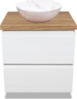 VBChome Badmöbel 50x40 cm Weiß Aufsatzwaschbecken Mini 35x26 cm Aufsatzwaschtisch Waschbeckenunterschrank mit Arbeitsplatte 2 Schubladen Moduo Badezimmerschrank