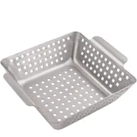 GOURMEO Grillkorb für Gemüse Fleisch Fisch - Grillschale aus Edelstahl 21x21x7 cm - Grill Korb für Elektro- Holzkohle- und Gasgrill - Gemüsekorb für den Grill - Grillschalen