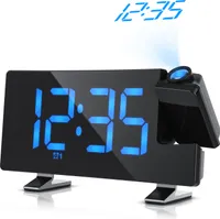 Bearware Digitaler Wecker, Projektionswecker, Wecker mit Projektion, Dimmer, 15 FM Radiospeicher, große blaue Ziffern, Snooze 5-60 min. Projektions Radio Wecker digital, 7 Tasten, 2 Weckalarme, USB Kabel