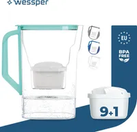 Dzbanek filtrujący wodę Wessper 2,7 l na drzwi lodówki, z filtrem z węglem aktywnym, kompatybilny z wkładem filtrującym Brita Maxtra 10x - miętowy