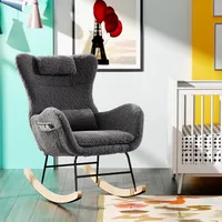 MODFU Schaukelstuhl Relaxsessel Polsterstuhl mit Kopfstütze, Lendenkisse und Seitentaschen,für Wohnzimmer，Schlafzimmer,Kinderzimmer，Grau
