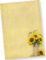 Schönes Briefpapier Sonnenblumen (50 Stück) beidseitig wunderschön bedrucktes A4 Motiv-Papier mit einer Vase mit sonnigem Sommermotiv