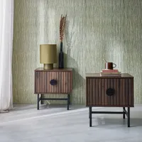 sweeek - 2er Set Nachttische mit geriffeltem Holzdekor - Dunkles Holz