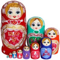 5 Stück rote Mädchen gedruckt Babuschka russische Verschachtelung Puppen 
