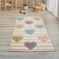Kinderteppich Herzen Kinderzimmerteppich Mädchen in rosa lila grün Größe - 80 x 150 cm