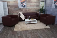 3-1-1 Sedacia súprava Loungesofa Lille ~ Imitácia kože, červenohnedá