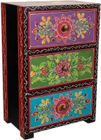 WANDERLUST DECO Schwarze handgefertigte Schmuckschatulle aus bemaltem Holz, 19 x 11,5 x 28,5