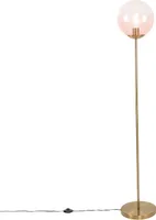 QAZQA - Art Deco Art Deco Stehlampe Messing mit rosa Glas - Pallon Mezzi I Wohnzimmer I Schlafzimmer - Länglich - LED geeignet E27