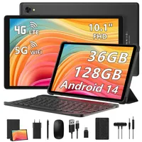 Tablet 10 Zoll mit Tastatur und Maus TOSCIDO, Octa-Core, 36GB+128GB(1TB TF), Android 14, 1920*1200 FHD, 4G LTE/SIM/5G WIFI, 8000mAh, 13MP+5MP, Schwarz