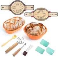 Brotbackzubehör-Set, 10 Zoll ovaler und 9 Zoll runder Banneton-Brotgärkorb mit Leineneinlage, Silikon-Brotschlinge, dänischer Teigbesen