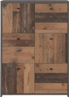 Kommode Best Chest in Used Wood und grau Beton Design Shabby / Vintage Highboard mit 6 Türen 77 x 113 cm
