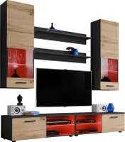 Komodee | Wohnwand Wohnzimmerset RTV Varallo, Korpus Schwarz Matt Frontfarbe Wotan Matt, LED RGB