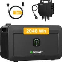 Balkonkraftwerk Speicher 2048Wh Growatt NOAH 2000 mit Growatt 800W Wechselrichter, 1800W PV-Eingangsleistung, IP66 Schutzstufe für Balkonkraftwerk
