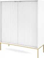 DomoHome Komoda z wysokim ożebrowaniem NOVA - 2 drzwi Komoda ze złotymi uchwytami Kolor: Biały Komoda Glamour na złotych nóżkach 125x104x39cm - Elegancki mebel do salonu