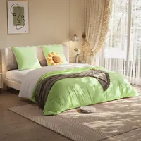 Bettwäsche 140x210cm 4teilig Grün Weiß Wendebettwäsche Set aus Mikrofaser,Einfarbig Bettbezug Deckenbezug mit Reißverschluss und 2 Kissenbezug 80x80cm
