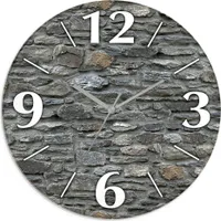 ARTland Glas Wanduhr Funkuhr - schwarzer Zeiger Schiefermauer Größe: 30x30 cm