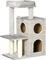 PawHut Kratzbaum, Höhe 91 cm, Kletterbaum mit 2 Katzenhöhlen, Kratztonne mit Sisalsäule, Spieltonne für Katzen, Katzenbaum mit Plattform, Spielbaum, Katzenspielzeug, Hellgrau