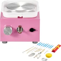 SucceBuy Mini-Töpferscheibe, 0–320 U/min, abnehmbares Becken, 2 Drehteller, 18-teiliges Zubehör, rosa, für Heimwerker
