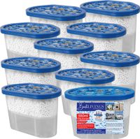 Raumentfeuchter inkl. 230g Granulat ( 10er Pack ), bis 50m² Raumgröße und 550ml Flüssigkeit aufnahmefähig wiederverwendbar