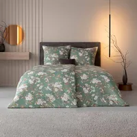 Estella Mako Jersey Bettwäsche 155x220 Frida salbei Rosen beige  6348-532