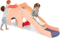 COSTWAY Rutsche Outdoor, 4 in 1 Kinder Rutsche & Tunnel & Basketballkorb & Leiter, für Kinder ab 18 Monaten Rosa