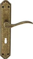 DOMINO Türgriff 72 Drückergarnitur BB-Buntbart Set | Langschildgarnitur | Türklinke für Zimmertür, Bürotür, Kellertür & Innentür | L-Form | Türbeschläge aus Messing |Antik Gold Türdrückergarnitur | VENUS M75