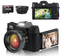4K Ultra HD R10 Digitalkamera 16x Digitalzoom 48 Megapixel, Weitwinkelobjektiv und 6 Filter, WLAN (Wi-Fi),3,0-Zoll 180-Grad drehbarer Flip Screen Foto