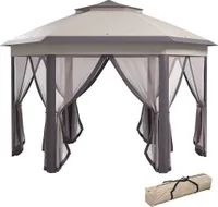 Outsunny Pavillon 4x4m Wasserdicht Pop-up sechseckiger Faltpavillon, Doppeldach, Gartenpavillon mit 6 Seitenteilen, Partyzelt inkl. Tragetasche