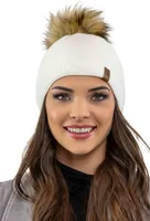 Vivisence damen bommelmütze, warm und gemütlich kopfbedeckung an winter und herbst,  wintermütze mit bommel, warm dick strickmütze, klassisch mütze für frauen, hergestellt in der eu, ecru, einheitsgrö