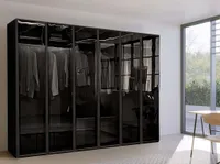 Kleiderschrank Monaco transparentem Grauglas inkl. umfangreichem Zubehör 300cm Breit Anthrazit