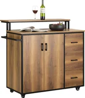 SoBuy KNL02-PF Designový kuchyňský vozík s pracovní deskou Kuchyňský ostrov Kuchyňská skříňka Příborník na kolečkách Kuchyňský vozík Vintage WHT cca: 113x106x69cm