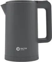 Balter Wasserkocher Edelstahl WK-4, 1,7 Liter, elektrischer Wasserkocher, Doppelwand Design, BPA frei, LED, kabellos, Teekocher Kompakt, leise, Grau