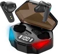 Herné slúchadlá RGB Bluetooth 5.2 + nabíjacie puzdro s LED displejom, Y-04 - čierne