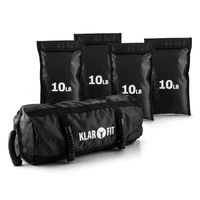 Klarfit Force Bag Power Bag - Sand Bag , Fitness Bag , Gewichtstasche , 18kg Gewichte mit Sand und Griffe , 4x Sandsack je bis zu 4,5 kg , 1x Power Bag , Koordinations- und Ausdauertraining , schwarz