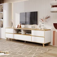 Sweiko TV-Schrank, Lowboard, Wohnzimmermöbel in Weiß und Holzfarben, Fächern und Türen im natürlichen Landhausstil