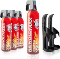 XENOTEC Premium Feuerlöschspray – 4 x 750ml – 2 Wandhalter - Stopfire – Autofeuerlöscher – REINOLDMAX – inklusive Wandhalterung schwarz – wiederverwendbar