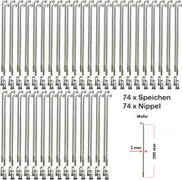 74 Stück Speichen 286mm Spokes silber NIROSTA 2mm inkl. Messing Speichennippel