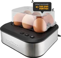 ProfiCook® sprechender Eierkocher | Eierkocher 6 Eier | perfektes Ergebnis | Edelstahl Eierkocher mit Härtegradeinstellung | Egg Cooker | PC EK 1276