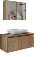 Roomart - Badmöbel Set - ATLANTIC - 3 Teilig - 100 cm Unterschrank mit Keramikwaschbecken   - 80 cm Spiegelschrank