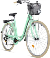 Bergsteiger Florenz 28 Zoll Damenfahrrad, ab 160 cm, Korb, Fahrrad-Licht, Shimano 7 Gang-Schaltung, Standlichtfunktion, Damen-Citybike, Damenrad im Retro-Design