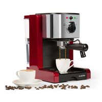 Klarstein Passionata Rossa 15 Espressomaschine  , Cappuccino  , Milchschaum  , Siebträger  , bis zu 1.470 Watt Leistung  , 15 Bar Pumpendruck  , 1,25 Liter Wassertank für 6 Tassen  , auch für Espresso-Pads  , abnehmbarer Wassertank  , Edelstahl  , Rot