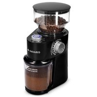Navaris Elektrische Kaffeemühle mit Edelstahl Scheibenmahlwerk - 200W - für bis zu 14 Tassen Kaffee - 18 Mahlgrade - Kaffee Mühle Schwarz