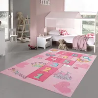 Prinzessinnen Hüpfspiel Kinder Spielteppich mit Herzen in pink Größe - 160 x 220 cm