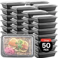 Buxibo – 50 Meal Prep Behälter – Gefrier- & Lebensmittelbehälter – mikrowellen- & spülmaschinenfest – 24 oz/0,7 L – BPA-frei – Schwarz