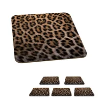 MuchoWow® Sklenený podtácek Štvorcová sada 6 kusov Potlač pantera 10x10x0.3cm Podložky pod poháre - podložky pod nápoje - ochrana stolovej dosky -