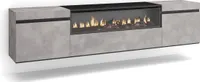 TV-Schrank, Lowboard, 200x35x45cm, Für TV-Geräte bis zu 80", Elektrokamin, Hängend, Zementgrau