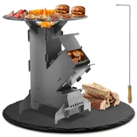 TolleTour Raketenofen mit Feuerstellen-Poker für Dutch Oven Campingkocher Rocket Stove Grillen Camping Hobo Holzofen Feuerplatte 50cm