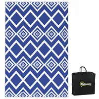 Outsunny Outdoor-Teppich, Kunststoffteppich mit Tragetasche, Wasserabweisender Balkonteppich, für Camping, Terrasse, Blau+Weiß, 182 x 274 cm