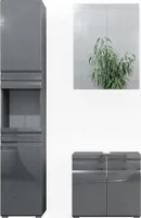 Vicco Badmöbel-Set Freddy, 3 Teile, mit Hochschrank, Anthrazit Hochglanz
